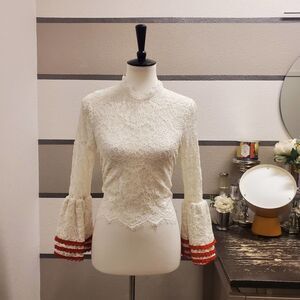 Alpha & Omega Lace Bell Sleeve Crop Top Sz S